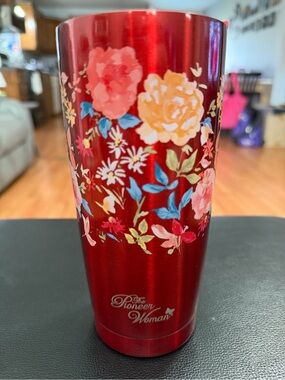 The Pioneer Woman Red Floral Stainless Steel Tumbler with Multicolor Bouquet
